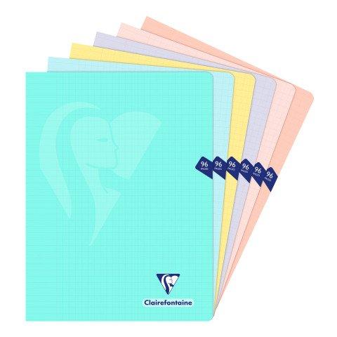 LOT DE 5 - CAHIER PIQUÉ CLAIREFONTAINE MIMESYS PASTEL 24 X 32 CM GRANDS CARREAUX CM 96 PAGES