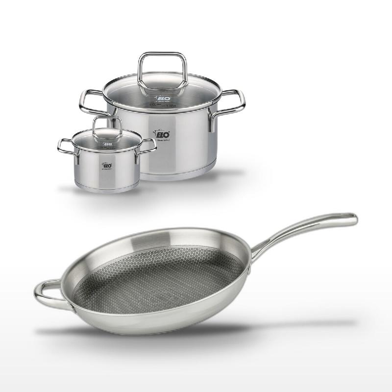 Lot Poêle 32 cm et 2 Faitouts 20/12 cm Elo Relief Evolution - gris inox 3176239954708_0
