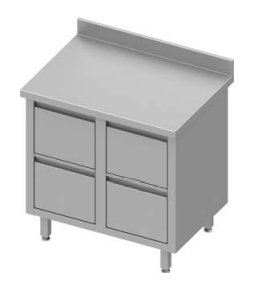Meuble bas table de travail inox adossée avec quatre tiroirs 840x70... - P930227840_0