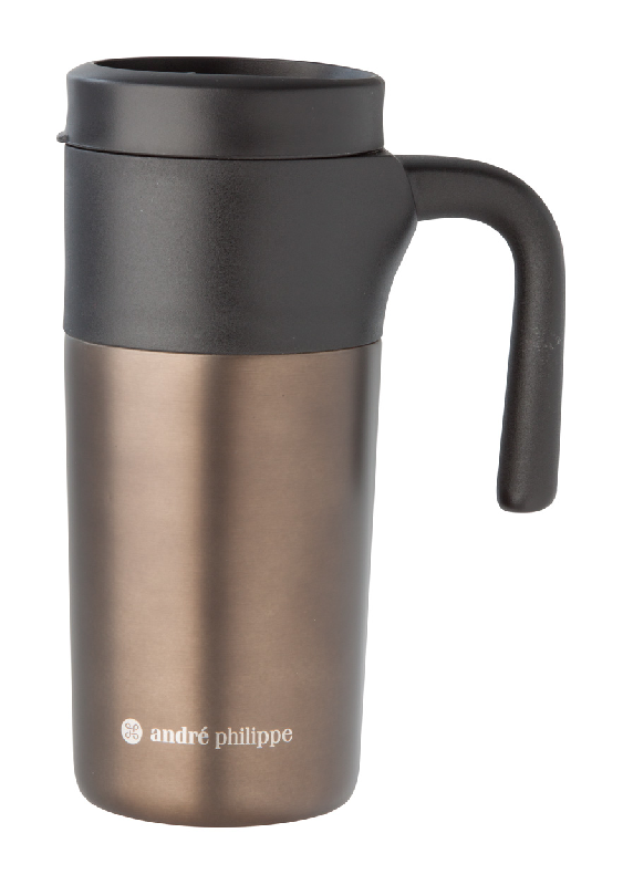 Mug thermos en inox - 330 ml - ouverture par glissière et poignée - livré en boîte cadeau noire_0