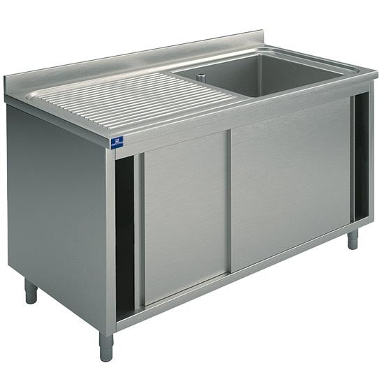 Plonge inox sur armoire 1 bac égouttoir à gauche portes coulissante... - PGLA0023_0