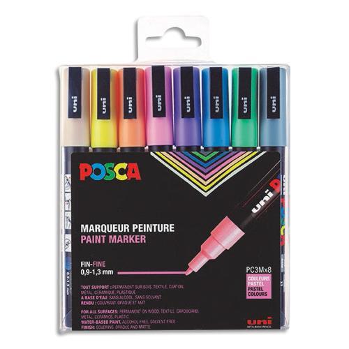 POCHETTE DE 8 MARQUEURS PEINTURE UNI POSCA - POINTE FINE DE 0,9 A 1,8 MM (PC3M) -OULEURS ASSORTIES