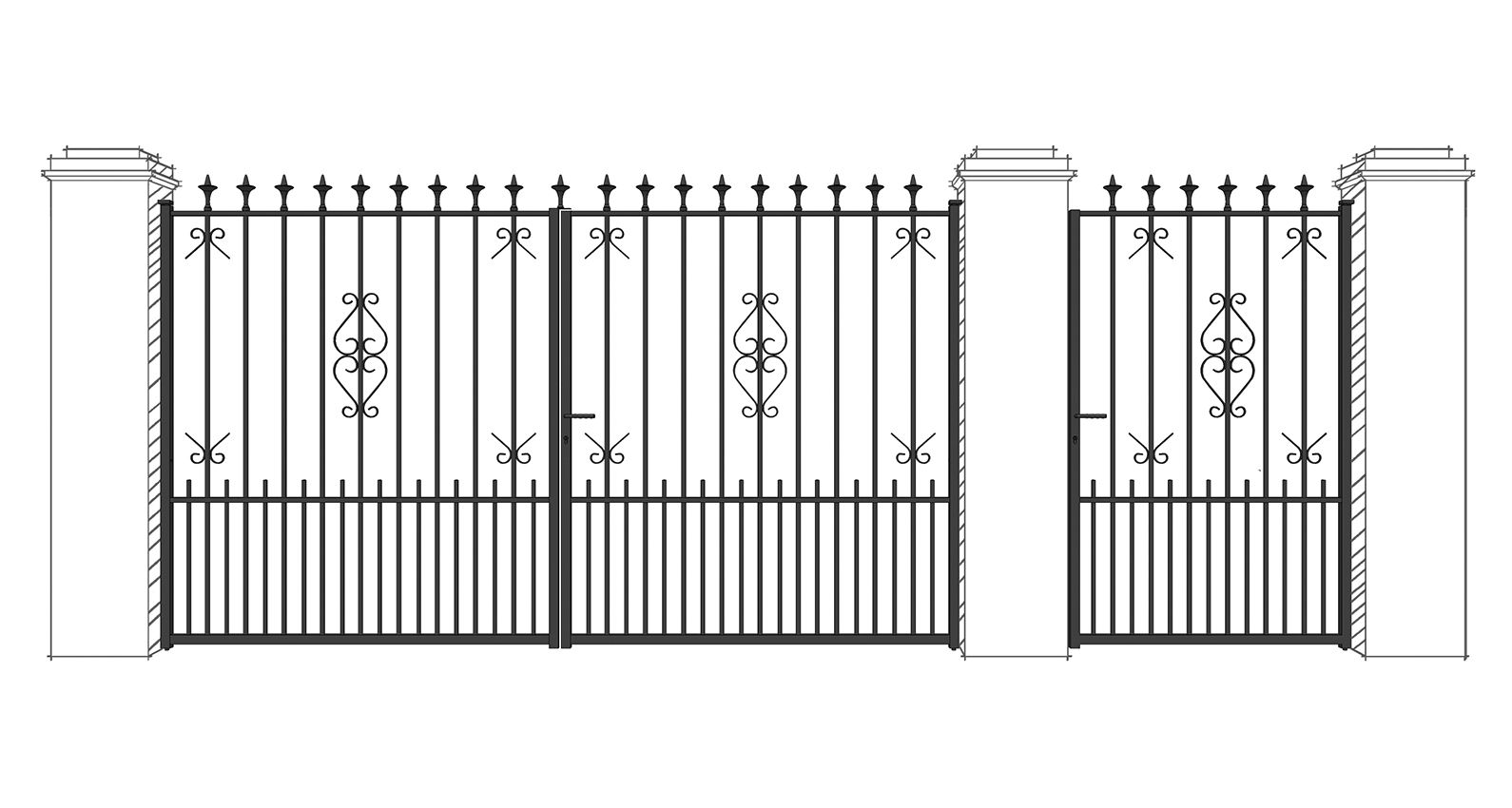 Portail Majorque fers de lance - Volute - Ossature tube de 35x35x2 - Barreaudage diamètre 17x2_0