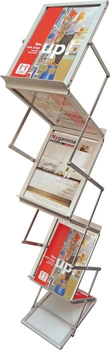 Présentoir de brochures pliable - aluminium argent - 6 compartiments A4 - H1450 x L270 x P360 mm_0