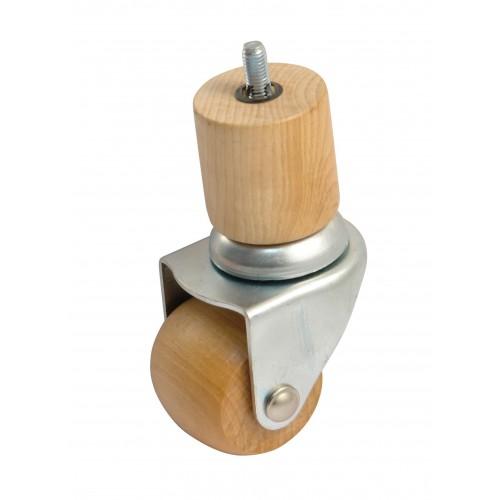 ROULETTE PIVOTANTE GALET BOIS - MASSE BOIS - TIGE FILETÉ 65 MM - CHARGE 80 KG - M 8 - HAUTEUR 120 MM AVL