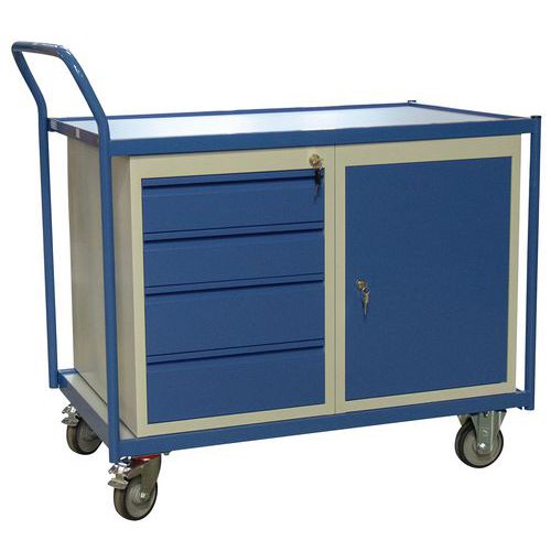SERVANTE 250 KG 2 PLATEAUX 1000X600 MM BLOCS PORTE+TIROIR - FIMM
