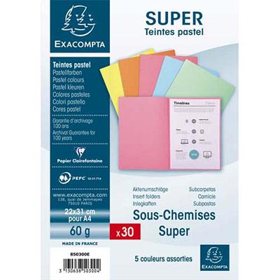 SOUS-CHEMISE EXACOMPTA SUPER 60 - 60 G - COLORIS ASSORTIS PASTELS - 22 X 31 CM - PAQUET DE 30