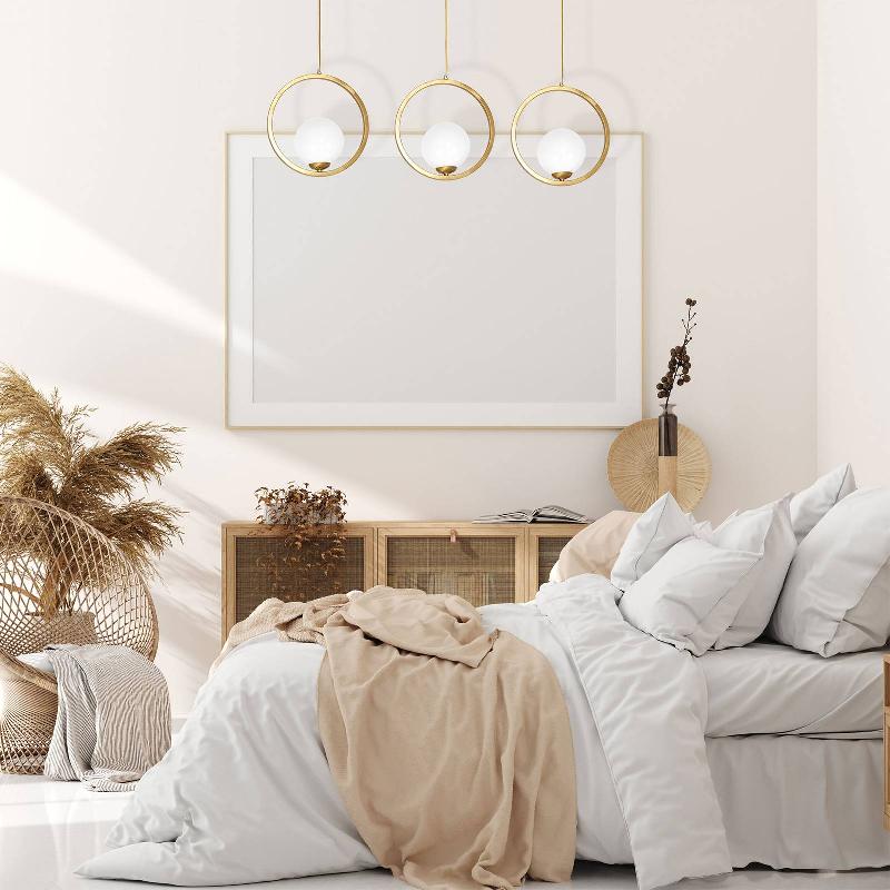 EKO-LIGHT SUSPENSION VIENNA, VERRE OPALE, LAITON, 3 LAMPE