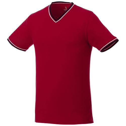 T-shirt maille piquée manches courtes homme Elbert - Col V et détails contrastés - 100% coton 180 g/m²_0