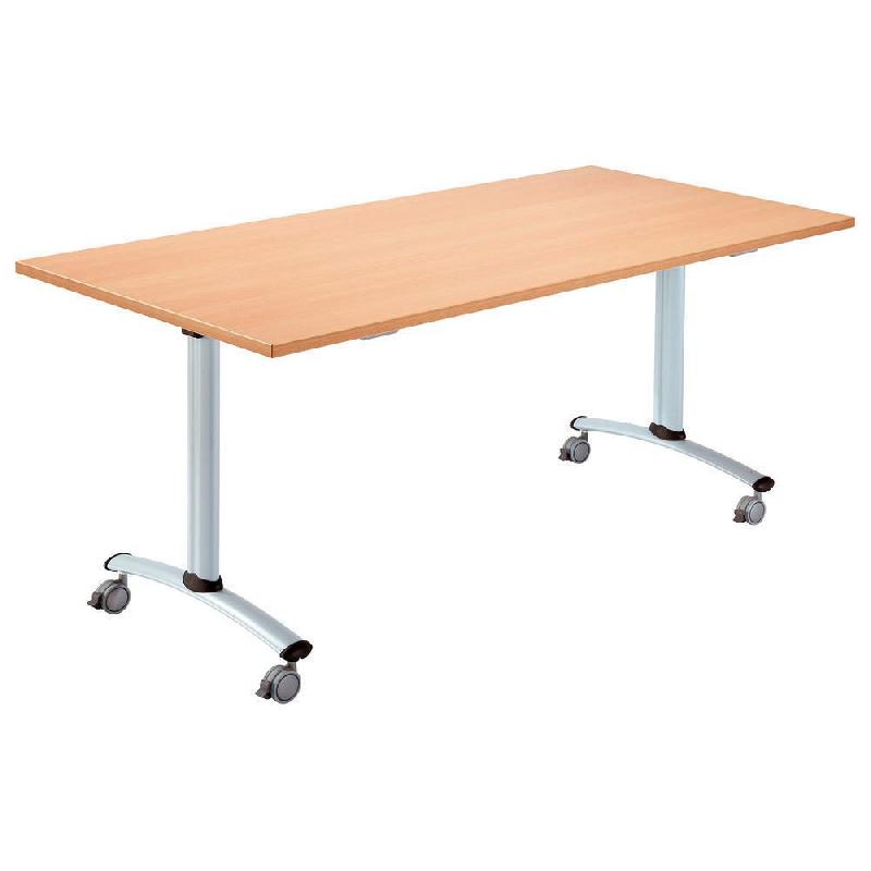 TABLE A PLATEAU BASCULANT DROIT - L. 160 X P. 80 CM - PLATEAU HETRE - PIEDS ALUMINIUM