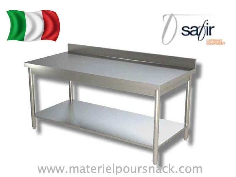 Table inox avec dosseret avec étagère série 600 marque safir modèle sntgt046a_0