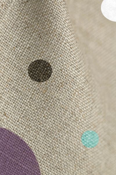 TISSU 100% PUR LIN COLORIS NATUREL GROS POIS MULTICOLORES