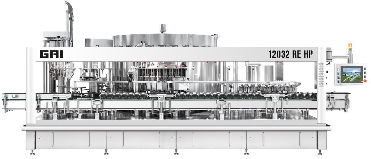 12032 RE HP - Ligne d'embouteillage alimentaire GAI France - Rinçage, tirage haute pression - Cadence jusqu'à 12 000 bouteilles/heure_0
