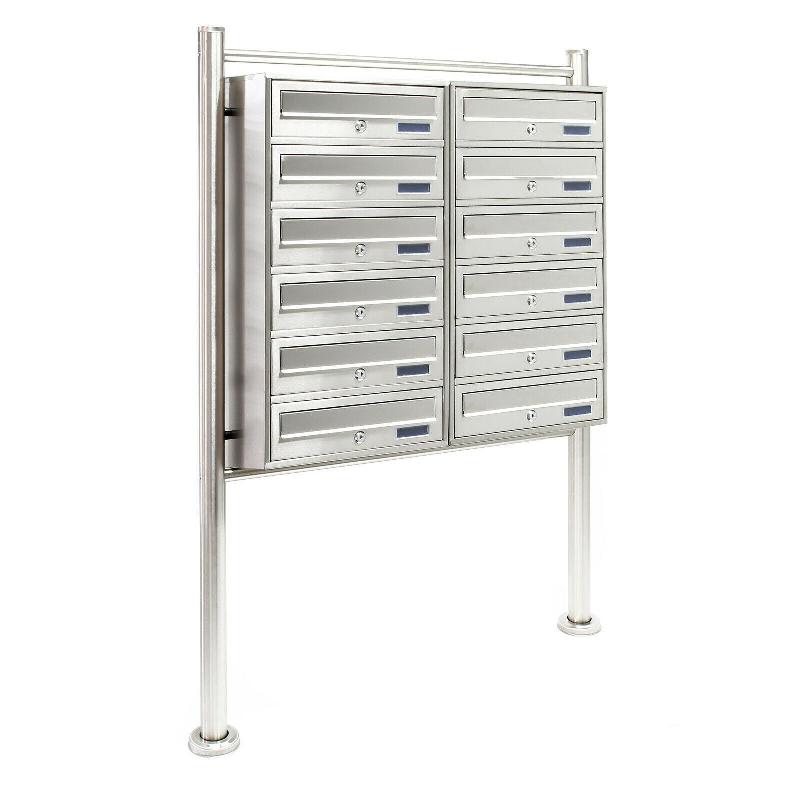 Bloc 12 boîtes aux lettres collectives - Pied support 2x6 compartiments superposés - Acier inoxydable 16_0000026_0