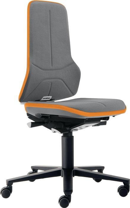 Chaise d'atelier pivotante Neon - roulettes, tissu Supertec gris et orange, hauteur réglable 450-620 mm - BIMOS_0