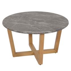 Décoshop26 - Table basse table d'appoint en bois et HPL diamètre 80 cm aspect marbre/pierre cadre clair 04_0008463 - 3000262576500_0