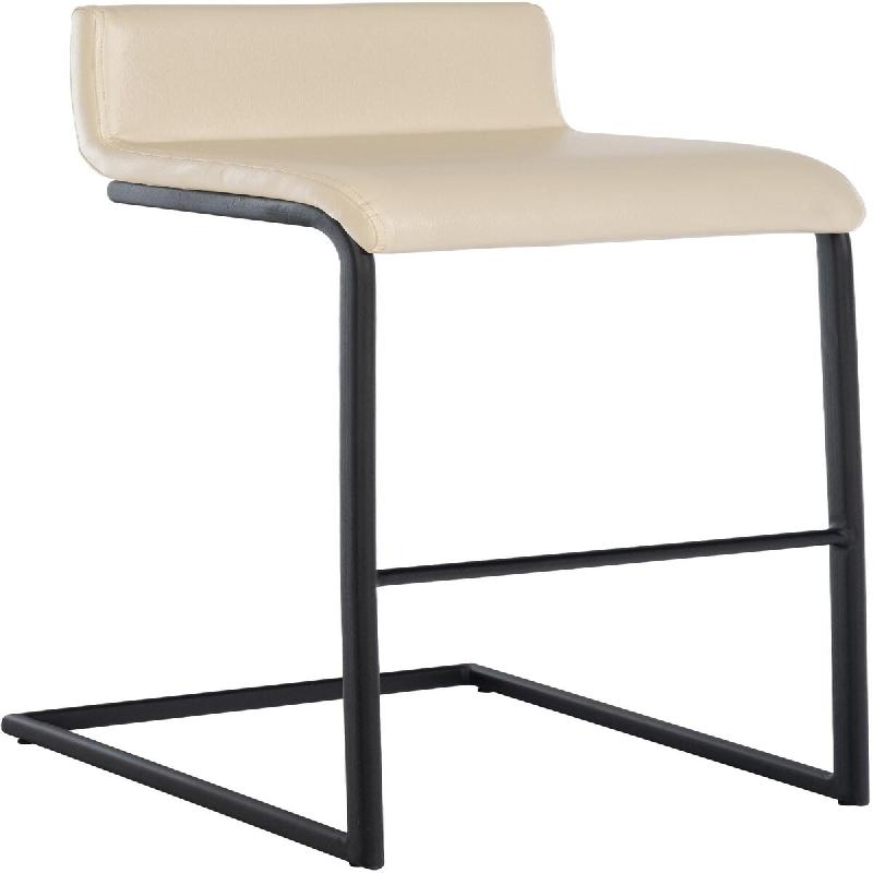 Décoshop26 - Tabouret de bar x1 design minimaliste assise en PVC crème piètement en U métal noir repose-pieds 10_0006083 - beige métal 3000265381262_0