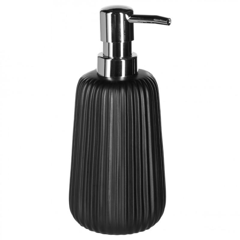 Distributeur de savon mat noir 18 cm - Paris Prix - Finition en grès & polystyrène, 400 ml_0