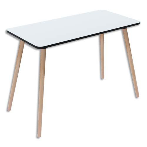Bureau hop 114x60cm, plateau 19mm blanc, chant noir, pied hêtre vernis_0