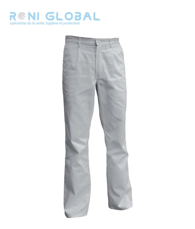 Pantalon de cuisine unisexe blanc en coton/polyester - PBV - Taille 34 à 62 - Braguette zip nylon_0