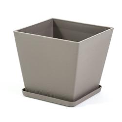 RATTATAN Pot carré 37,5x37,5cm en polypropylène avec fibre de verre, soucoupe assortie, léger, résistant, pour intérieur et extérieur LILIUM (1_0
