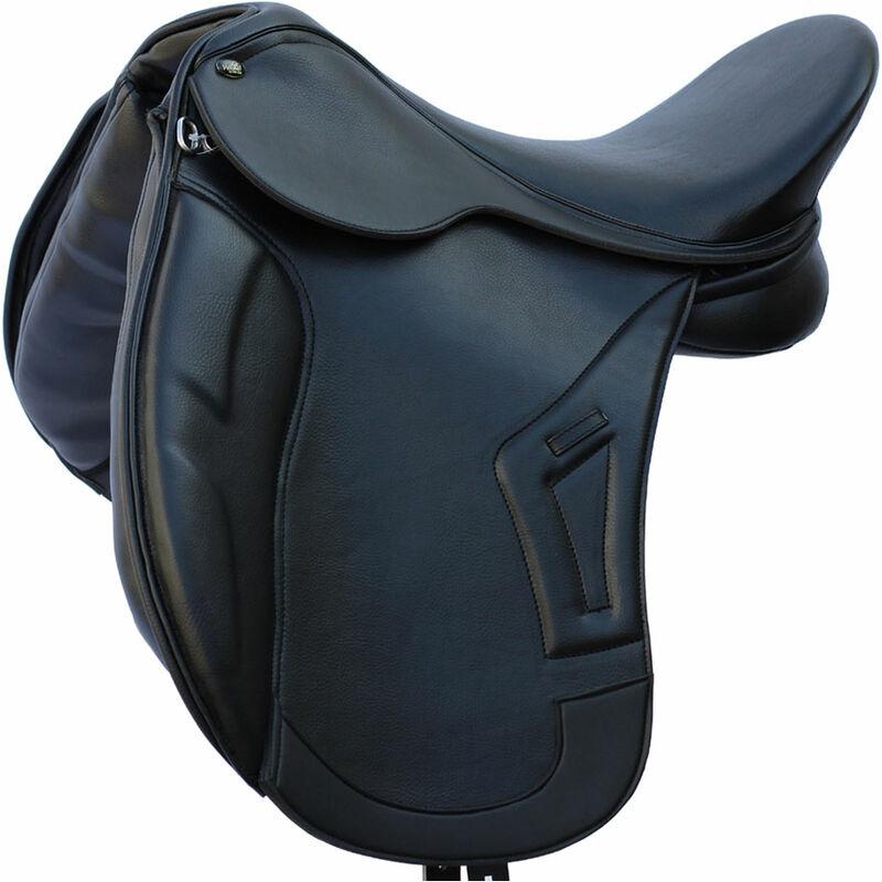 SELLE 17,5: SELLE DE DRESSAGE GAGNANTE EN CUIR SYNTHÉTIQUE AVEC ARÇON RÉGLABLE