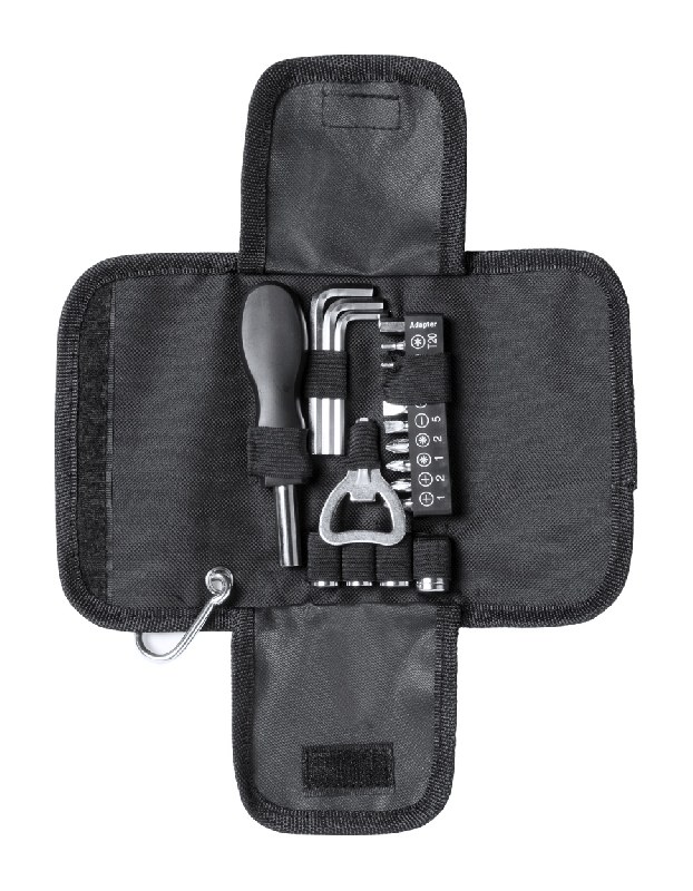 Set d'outils - 19 pièces avec étui en polyester et mousqueton - Couleur noire, poids 240 g_0