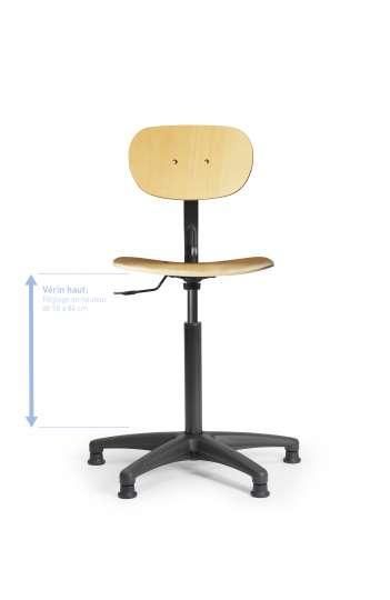 Siège d'atelier en bois - dossier fixe - vérin haut - ref : boisfixvhp_0