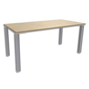 Simmob bureau droit 4 pieds + raidisseur passe-câbles exprim l160 x h72,5 x p80 cm chêne clair aluminium_0