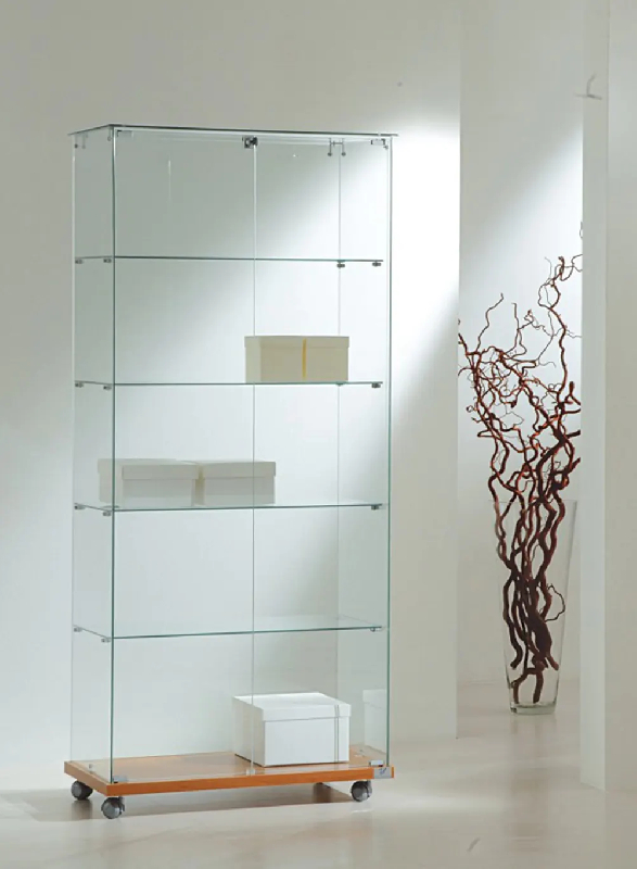 Vitrine armoire toute vitrée 8/18VA - cerisier - 4 tablettes amovibles - portes vitrées avec serrure - base en bois_0