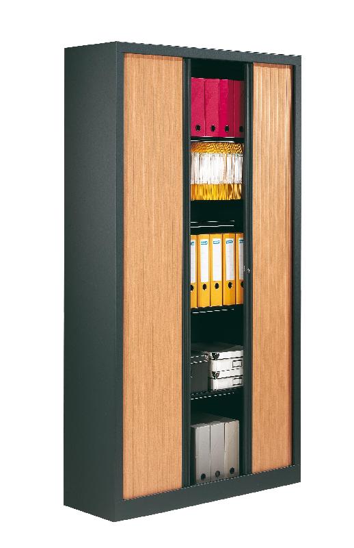 Armoire à rideaux hêtre - corps anthracite - haute - 4 tablettes - L.1000 mm_0