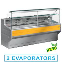 Comptoir vitrine réfrigéré à vitre droite 90° avec réserve - modèle HL15/C1-R2 - vitres trempées, plan en granit_0