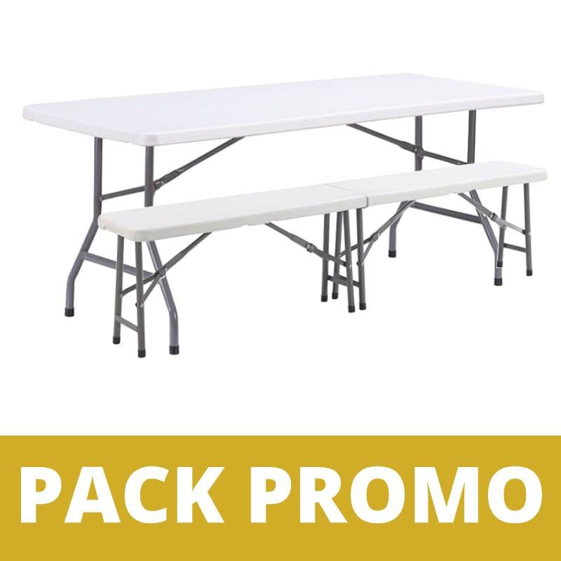 Ensemble 10 tables pliantes 183 cm et 20 bancs pliants en polypropylène M2 - Mobilier complet pour collectivités_0