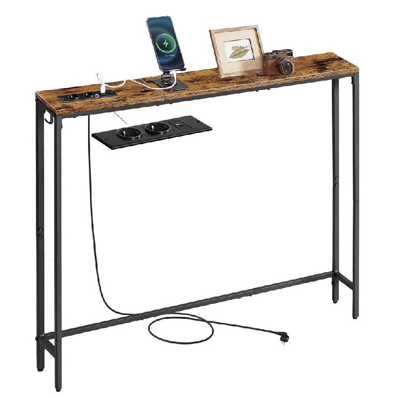 Helloshop26 - Table console avec multiprise bout de canapé 15 x 100 x 80 cm 1 crochet montage facile pour entrée salon marron 12_0007501 - 300022411_0