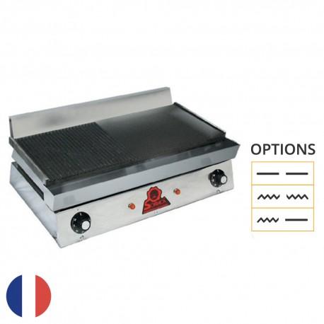 Plaque hamburger duo électrique en fonte épaisse Sofraca - double plaque lisse, rainurée ou mixte - 2200W, jusqu'à 350°C_0