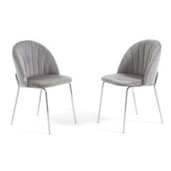 RATTATAN Lot de 2 chaises en velours d’intérieur, rembourrées, pieds en métal, design élégant pour cuisine, salle à manger, restaurant –Gris_0