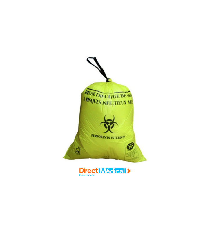 Sacs DASRI - 50 litres - rouleau de 25 - polyéthylène jaune à lien coulissant - norme NFX 30-501_0