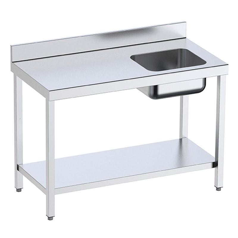 Table inox de préparation avec bac à droite et étagère P 600 mm | Distform - 1600_0