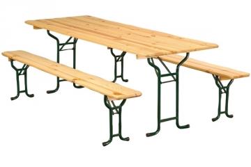 Tables pliantes brasserie festivité - Ensemble table et bancs 220x70 cm - Piétement tubulaire en pin massif_0