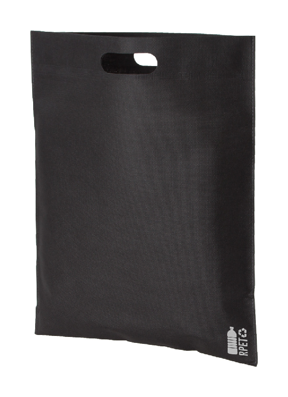 Tote bag publicitaire en RPET non tissé - 70 g/m² - anses découpées - labellisé RPET - couleur noire_0