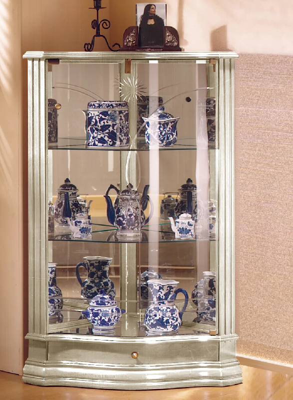 Vitrine en bois basse d'angle dv24va - laqué crème cérusé_0