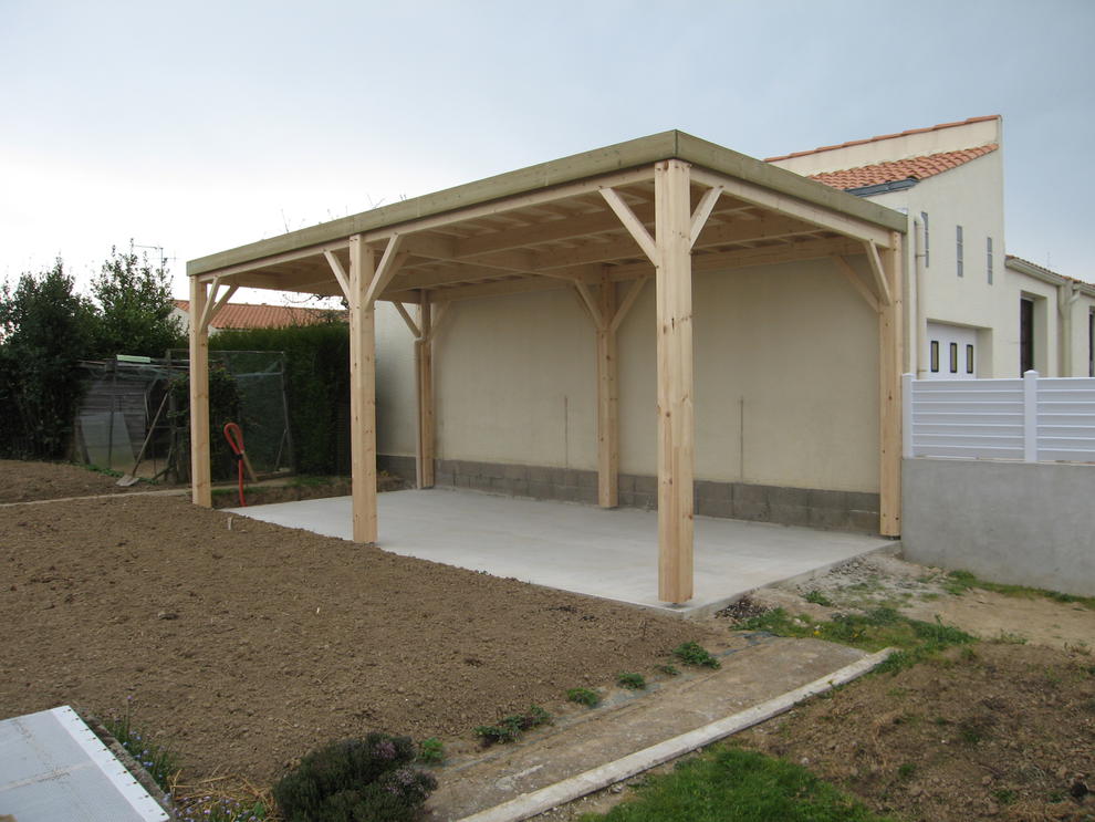 Abri camping-car ouvert en bois - structure en bois avec toiture plate 400 x 800 cm_0