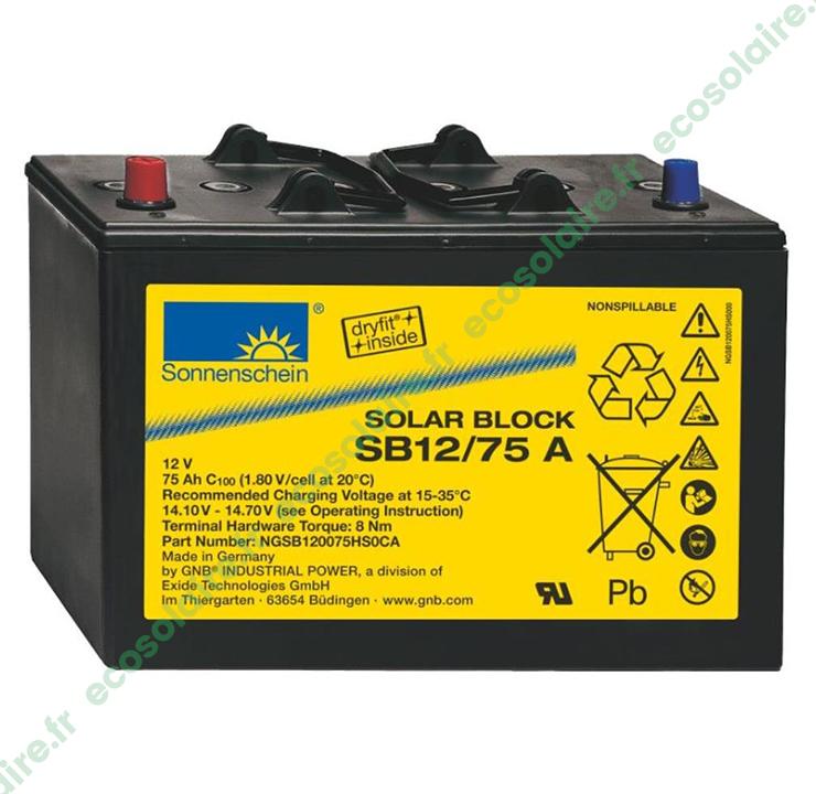 Batterie Sonnenschein Solar Block SB12/75 - 75Ah 12V - Étanche au gel - Technologie Dryfit_0