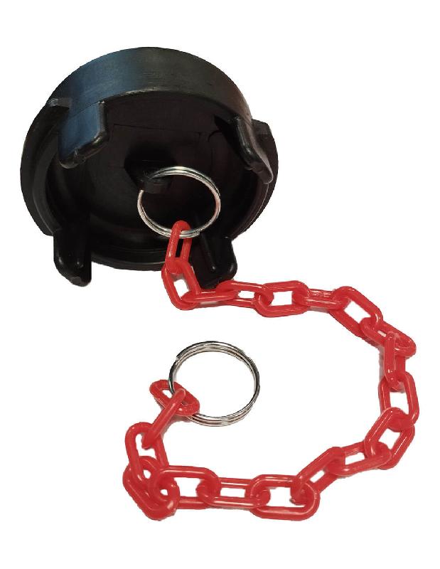 Bouchon sans verrou pour demi-raccord symétrique en PP - cadenassable avec chainette rouge plastique - Diamètre nominal 50 mm (2