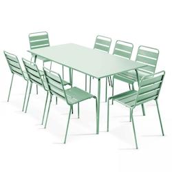 Oviala Business Ensemble table de terrasse et 8 chaises en métal vert sauge - Oviala - vert acier 109263_0