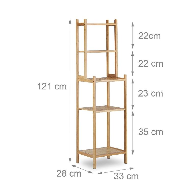 Étagère de salle de bain en bambou - 5 niveaux - 121 cm - Colonne de rangement moderne et résistante à l'humidité - Réf 3213070_0