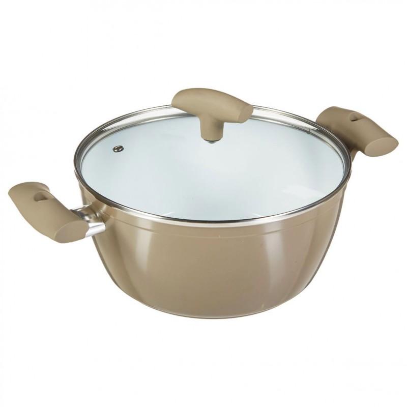 Faitout en aluminium forgé 24 cm beige - Paris Prix - diffusion rapide de la chaleur et revêtement anti-adhérent_0