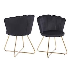 SalesFever Chaise coque en velours | Ensemble de 2 | Pieds chromés couleur or | L 69,5 x P 66 x H 85 cm | noir - multicolore multi-matériau 369289_0
