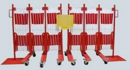 Set de 2 pièces - Barrière extensible en acier galvanisé et thermolaqué avec roues et dispositif de blocage_0