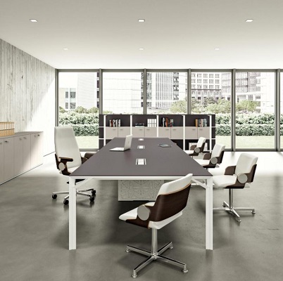 Table de réunion rectangulaire Quadrifoglio X8 - pieds dédoublés et plateau mélaminé haut de gamme_0